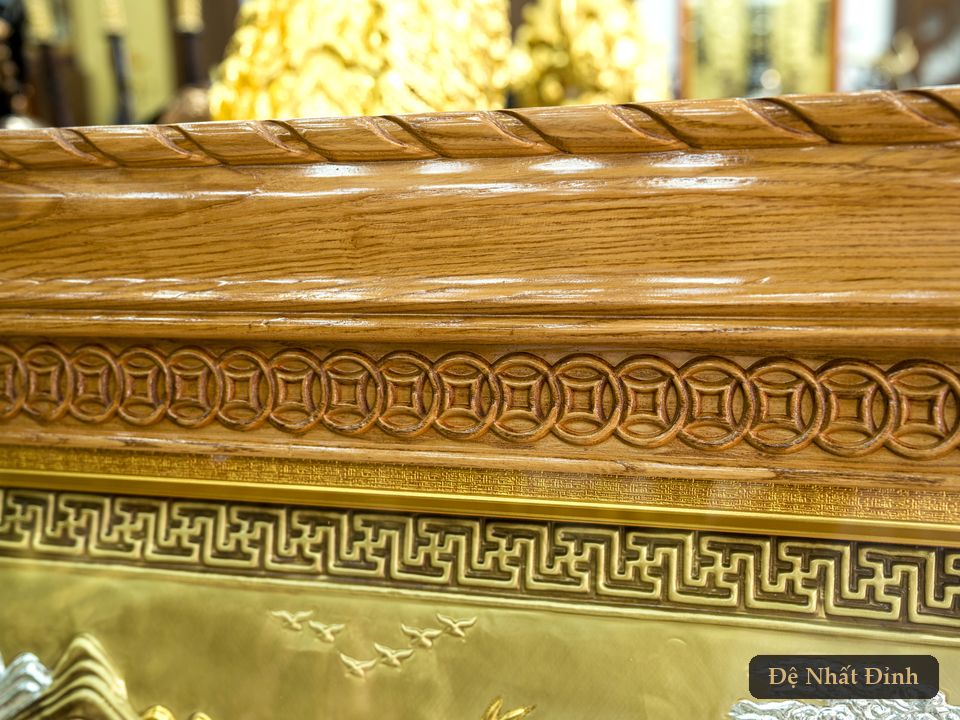 Tranh đồng Cội Nguồn Quê Hương khung gỗ lim